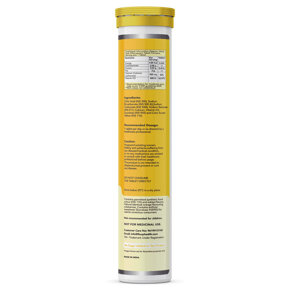 Fixuphealth 500mg Calcium &Vitamin D3 Orange Flavour, 20 Effervescent Tablets, Pack of 1 Fixuphealth 500mg Calcium &Vitamin D3 Orange Flavour, 20 Effervescent Tablets, Pack of 1