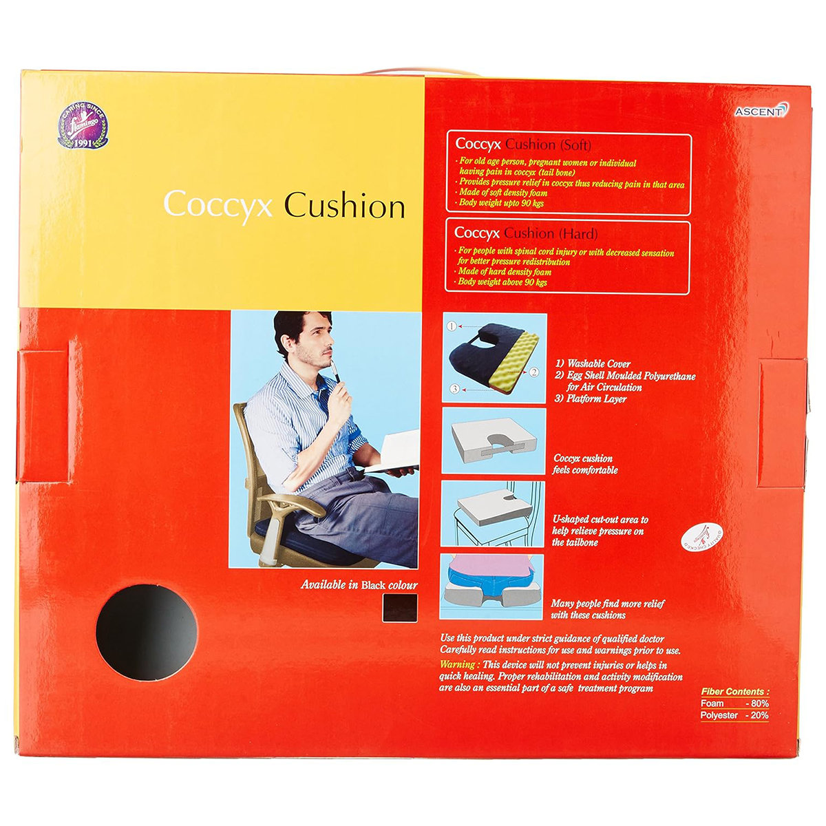 Flamingo Soft Coccyx Cushion Black Universal, 1 Count, Pack of 1 Flamingo Soft Coccyx Cushion Black Universal, 1 Count, Pack of 1