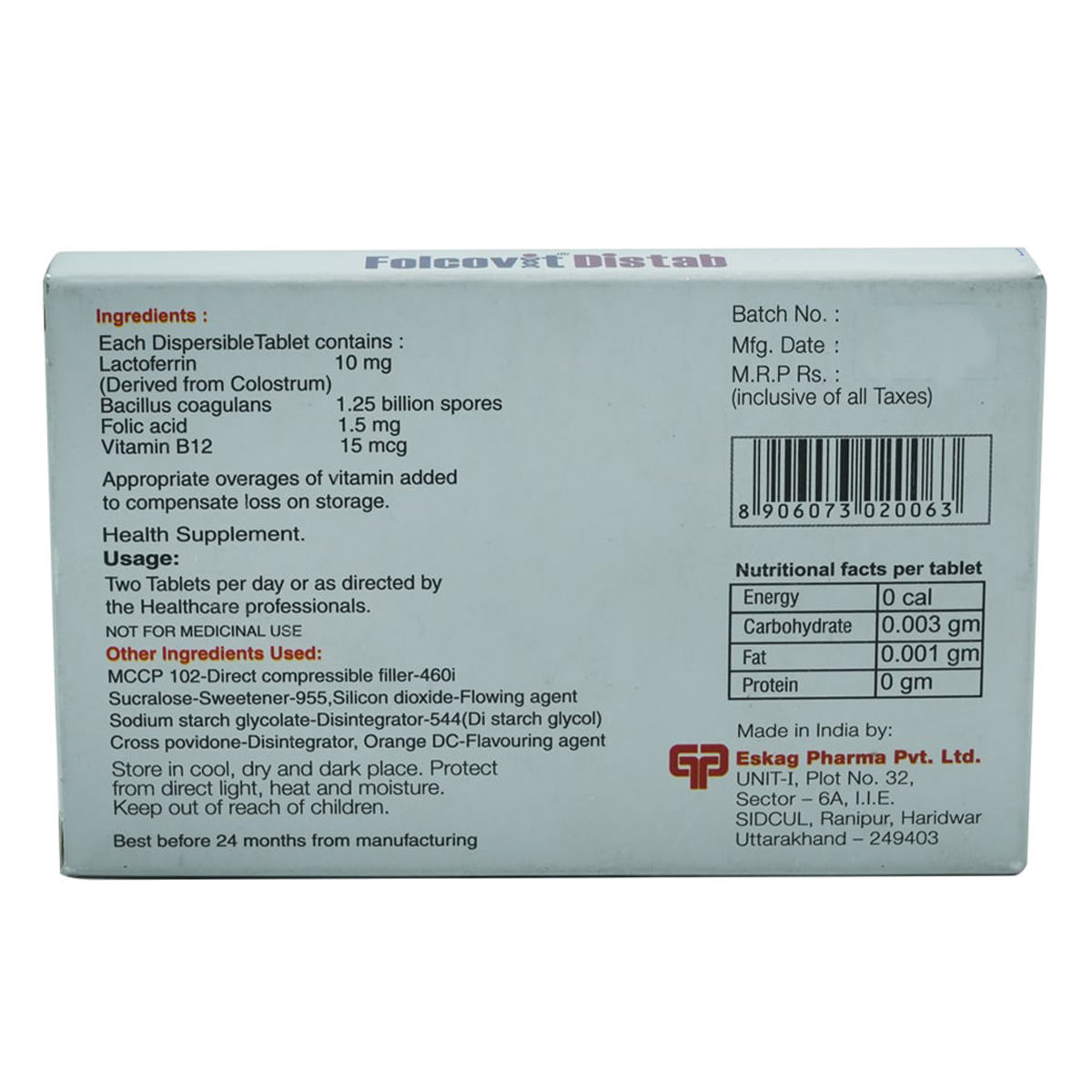 Folcovit Distab Tablet 15's Price, Uses, Side Effects, Composition ...