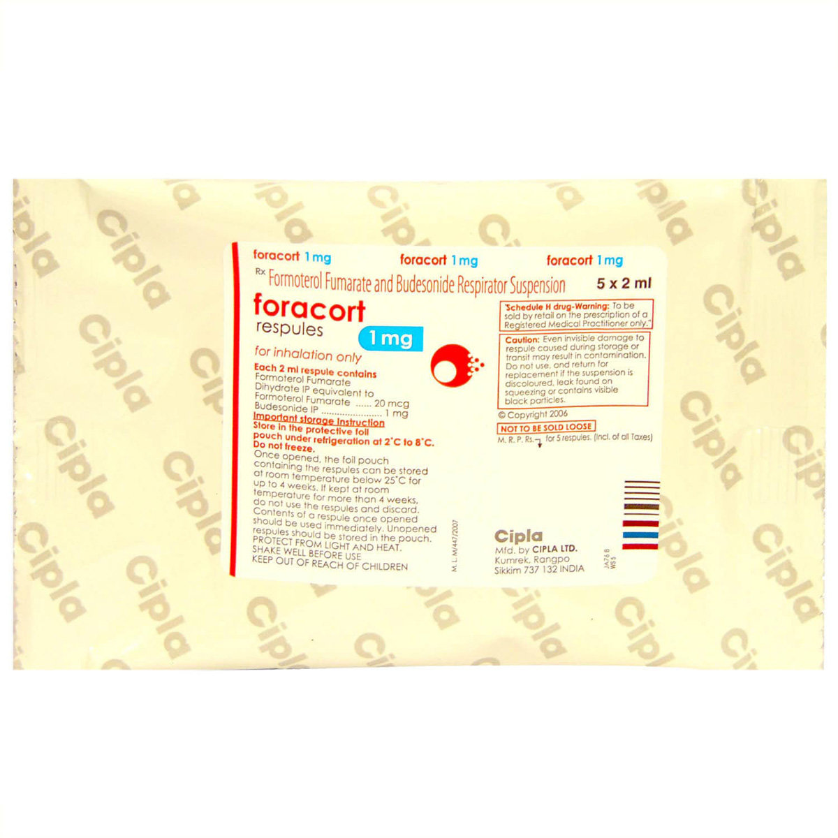 Foracort 1 mg Respules 5 x 2 ml, Pack of 5 RESPULES Foracort 1 mg Respules 5 x 2 ml, Pack of 5 RESPULES