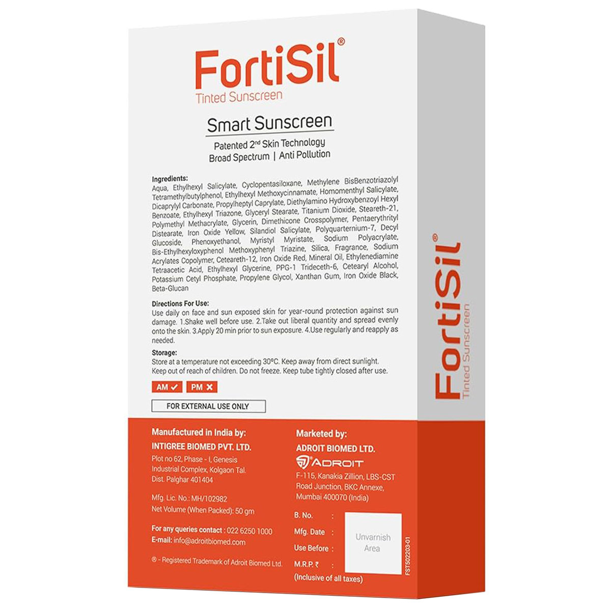 Fortisil Spf 50+ Pa+++Tinted Sunscreen Gel 50 gm, Pack of 1 Fortisil Spf 50+ Pa+++Tinted Sunscreen Gel 50 gm, Pack of 1