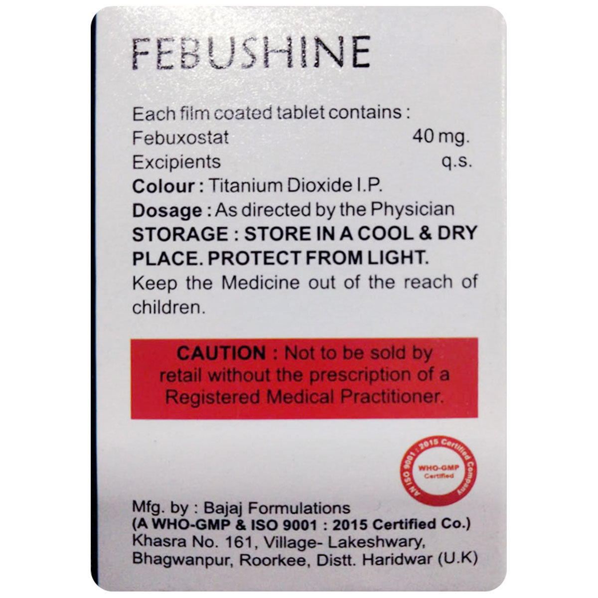 Febushine Tablet 10's, Pack of 10 TabletS Febushine Tablet 10's, Pack of 10 TabletS