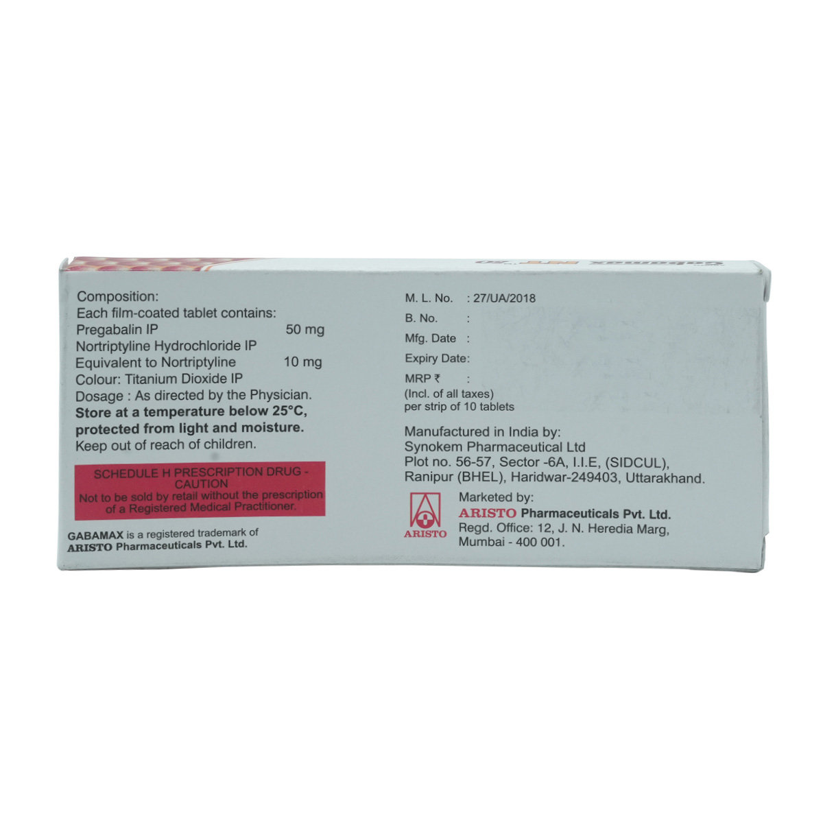 Gabamax NT 50 mg Tablet 10's, Pack of 10 Gabamax NT 50 mg Tablet 10's, Pack of 10