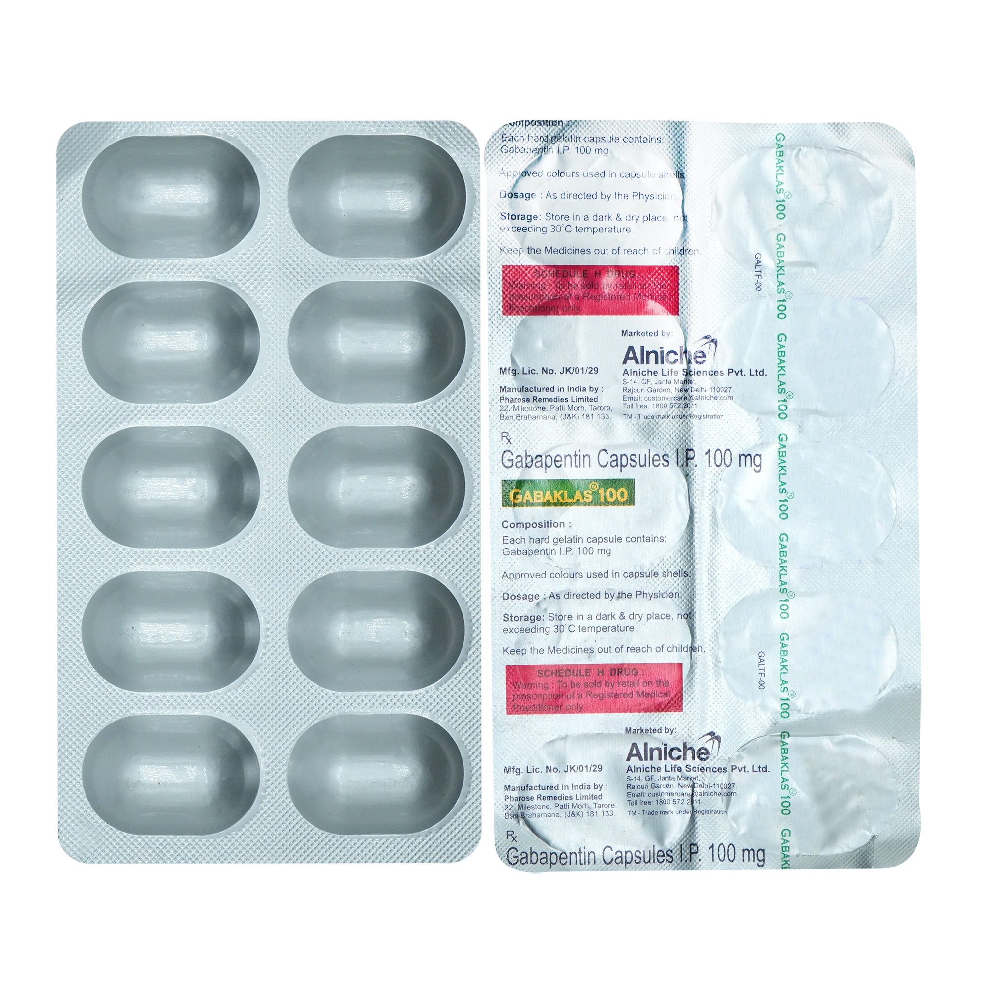 Gabaklas 100 Capsule 10's, Pack of 10 CAPSULES Gabaklas 100 Capsule 10's, Pack of 10 CAPSULES