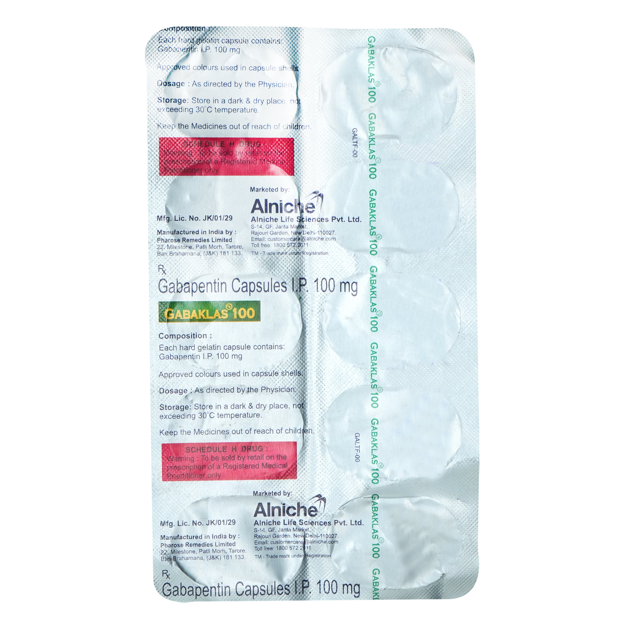 Gabaklas 100 Capsule 10's, Pack of 10 CAPSULES Gabaklas 100 Capsule 10's, Pack of 10 CAPSULES