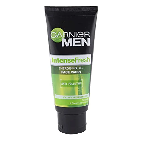 Garnier Men Intense Fresh Anti Pollution Face Wash 100 gm | Ginseng &amp; Green Tea Extract | Removes Dirt &amp; Pollutants | Detoxifies &amp; Energies Skin | With Icy Cool Refreshing Feel | For Men, Pack of 1
