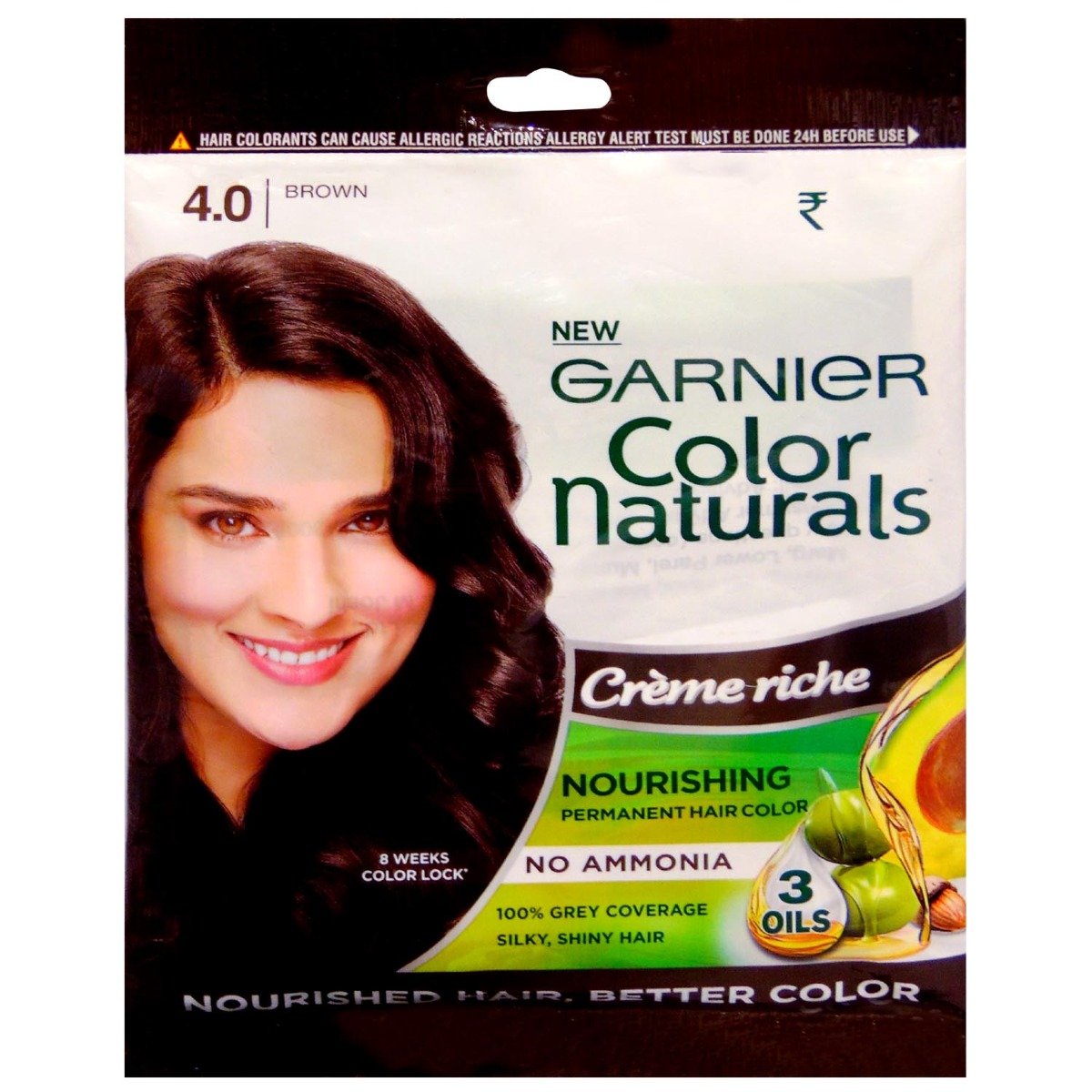 Garnier Color Naturals Crame Riche Nourishing Hair Colour Shade 4.0, Brown, 30 ml+ 30 gm, Pack of 1 Garnier Color Naturals Crame Riche Nourishing Hair Colour Shade 4.0, Brown, 30 ml+ 30 gm, Pack of 1
