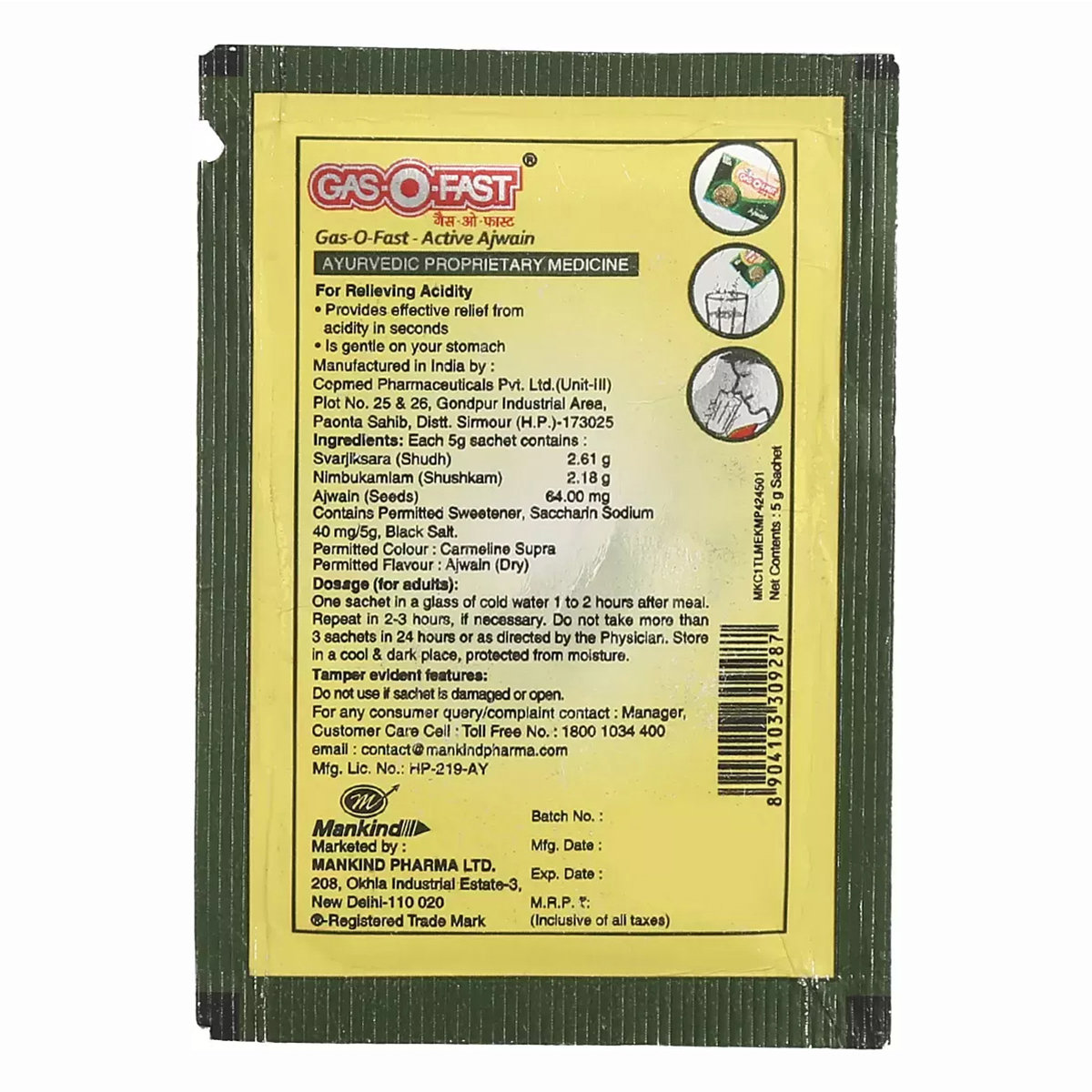 Gas-O-Fast Active Ajwain Sachet, 5 gm, Pack of 1 Gas-O-Fast Active Ajwain Sachet, 5 gm, Pack of 1