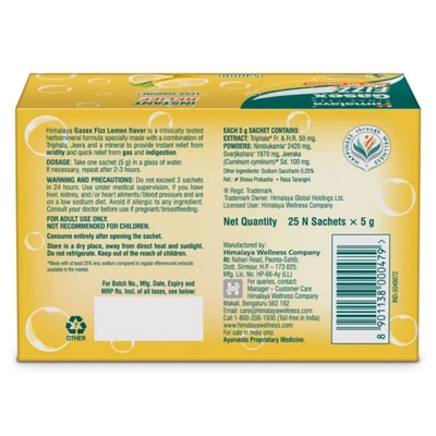 Himalaya Gasex Fizz Lemon Sachet 5 gm, Pack of 1