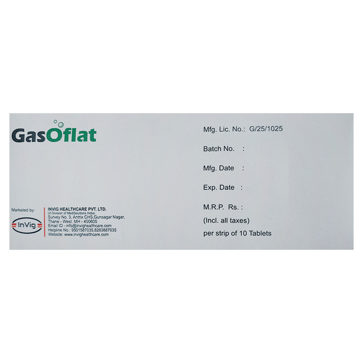 Gasoflat Tablet 10's, Pack of 10 TabletS Gasoflat Tablet 10's, Pack of 10 TabletS
