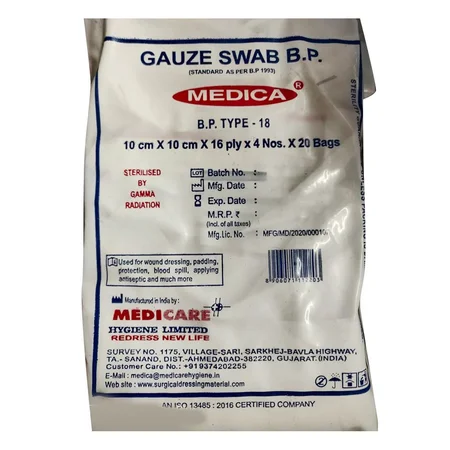 GAUZE SWAB 10CM X 10CM X 16PLY X 4 NOS (MEDICA)