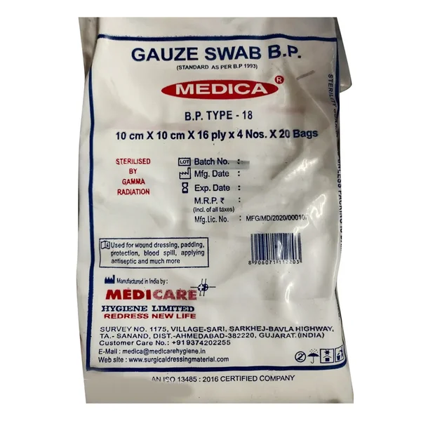GAUZE SWAB 10CM X 10CM X 16PLY X 4 NOS (MEDICA)