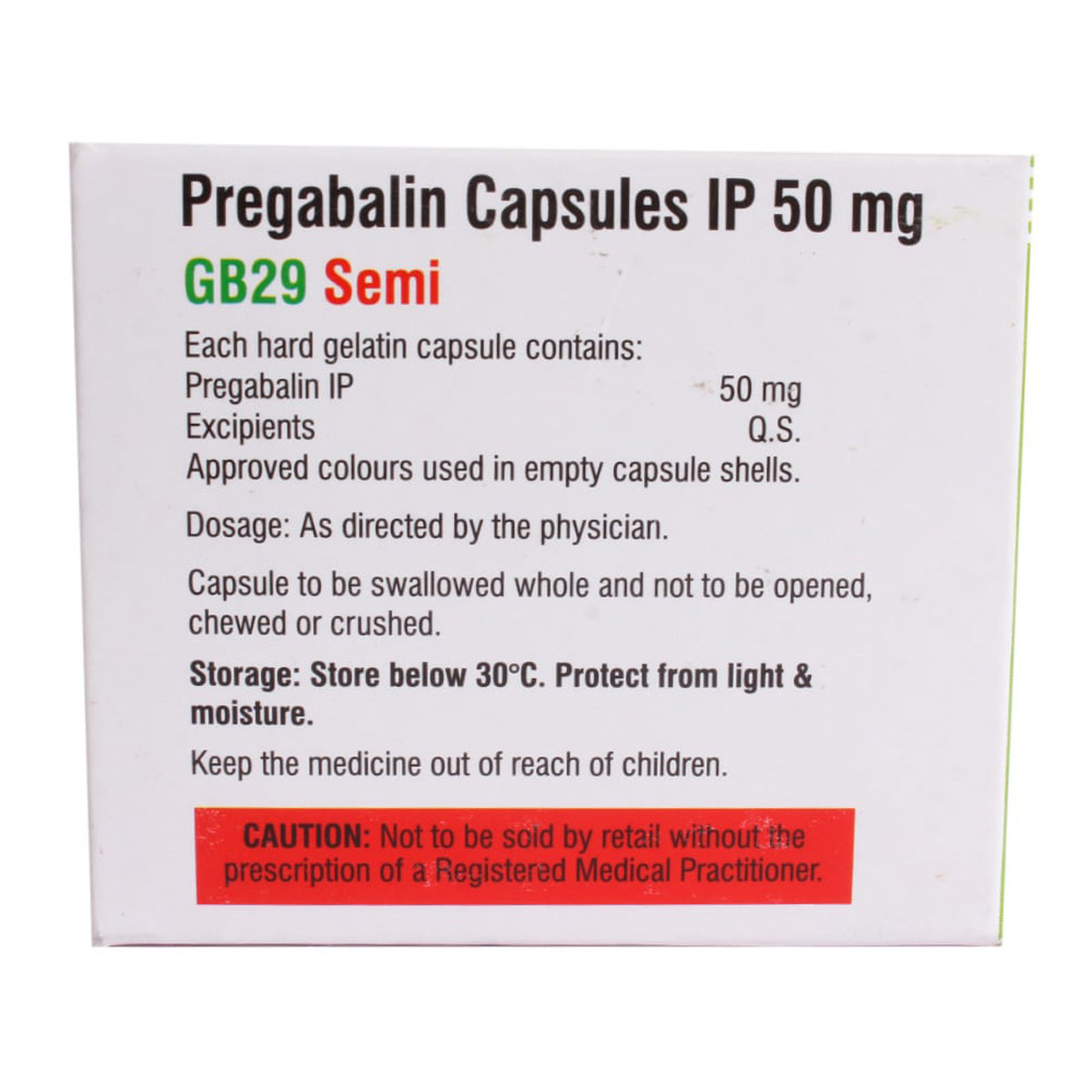 GB 29 Semi 50 mg Capsule 10's, Pack of 10 CAPSULES GB 29 Semi 50 mg Capsule 10's, Pack of 10 CAPSULES