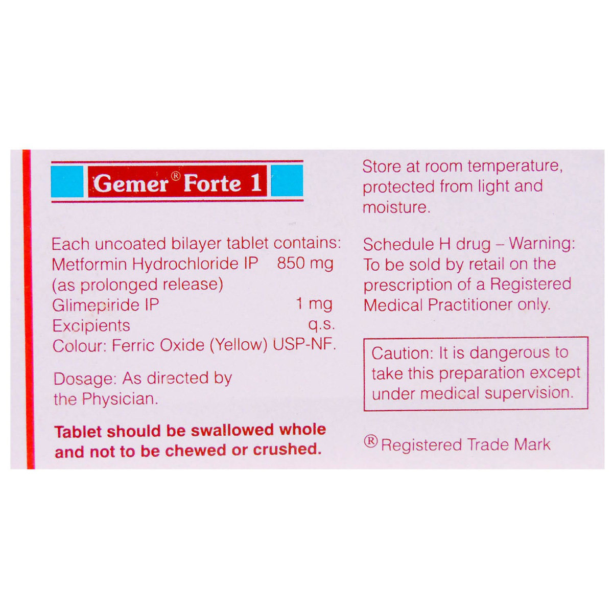 Gemer Forte 1 Tablet 10's, Pack of 10 TABLETS Gemer Forte 1 Tablet 10's, Pack of 10 TABLETS