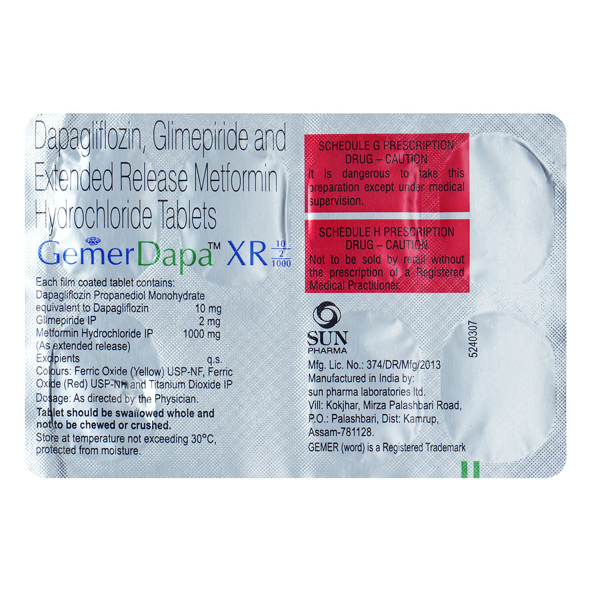 Gemer Dapa XR 10/2/1000 Tablet 7's, Pack of 7 TabletS Gemer Dapa XR 10/2/1000 Tablet 7's, Pack of 7 TabletS
