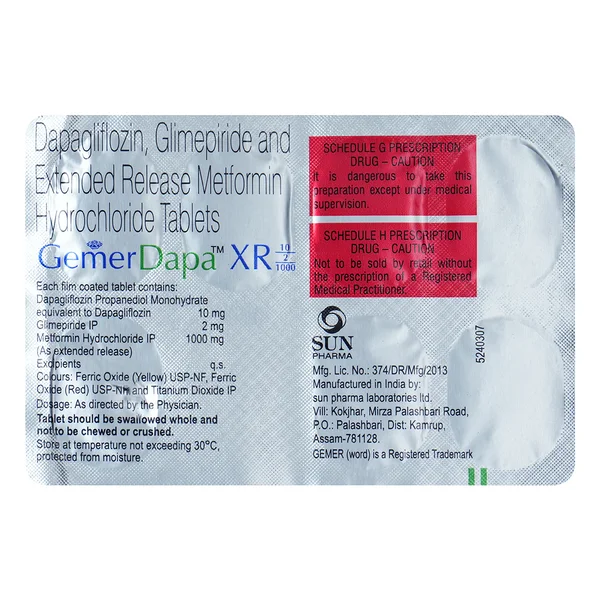 Gemer Dapa XR 10/2/1000 Tablet 7's, Pack of 7 TabletS