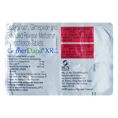 Gemer Dapa XR 10/2/1000 Tablet 7's, Pack of 7 TabletS