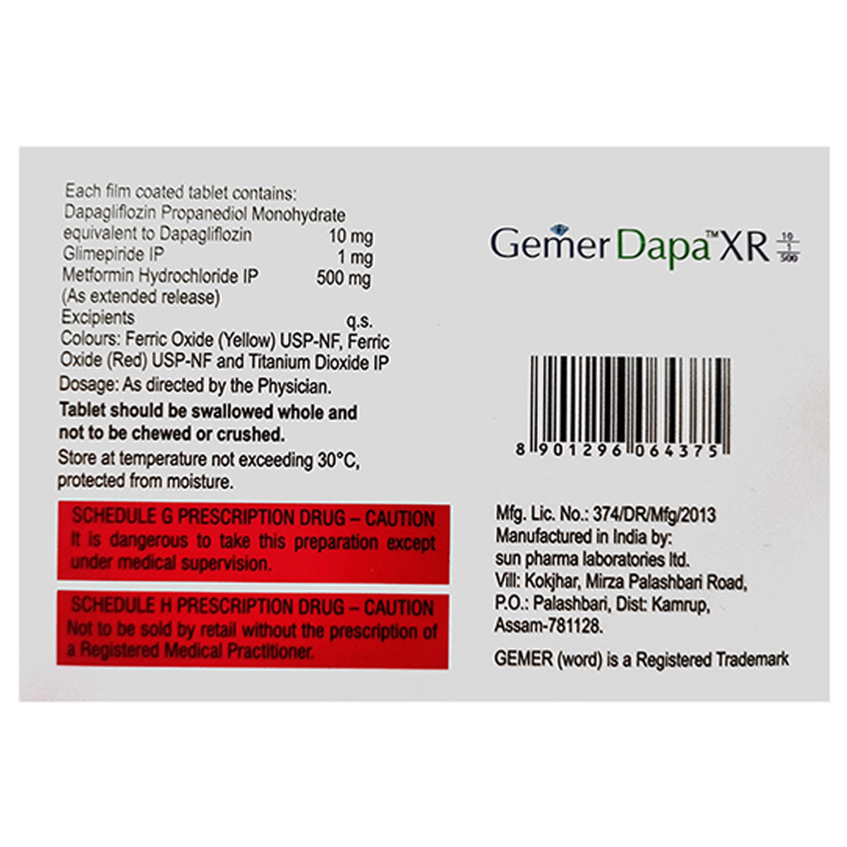 Gemer Dapa XR 10/1/500 Tablet 7's, Pack of 7 TabletS Gemer Dapa XR 10/1/500 Tablet 7's, Pack of 7 TabletS