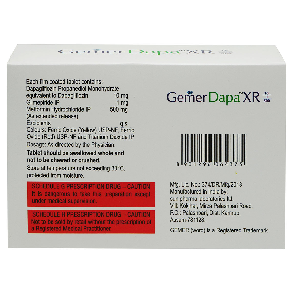 Gemer Dapa XR 10/1/500 Tablet 7's, Pack of 7 TabletS Gemer Dapa XR 10/1/500 Tablet 7's, Pack of 7 TabletS