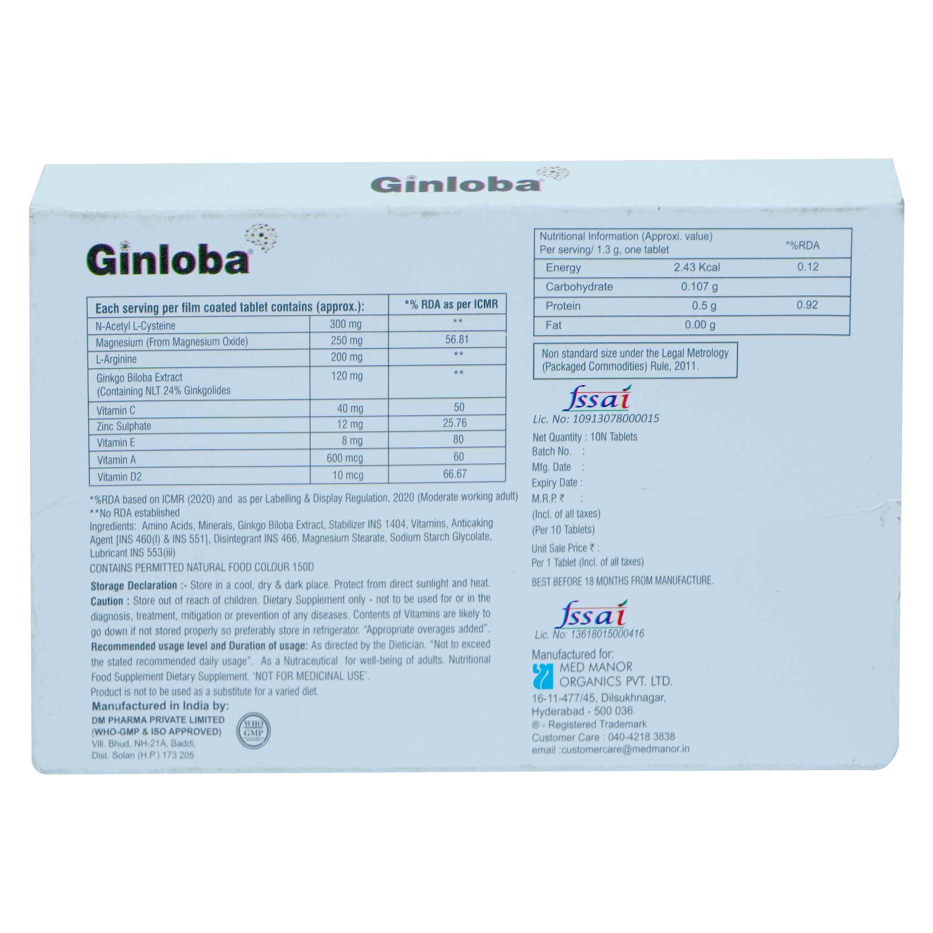 Ginloba Tablet 10's, Pack of 10 TABLETS Ginloba Tablet 10's, Pack of 10 TABLETS