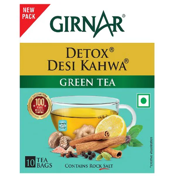 Girnar Detox Desi Kahwa Green Tea Bags, 10 Count