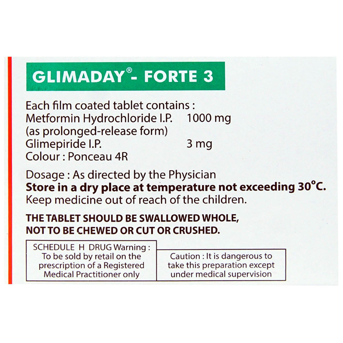 Glimaday-Forte 3 Tablet 10's, Pack of 10 TABLETS Glimaday-Forte 3 Tablet 10's, Pack of 10 TABLETS
