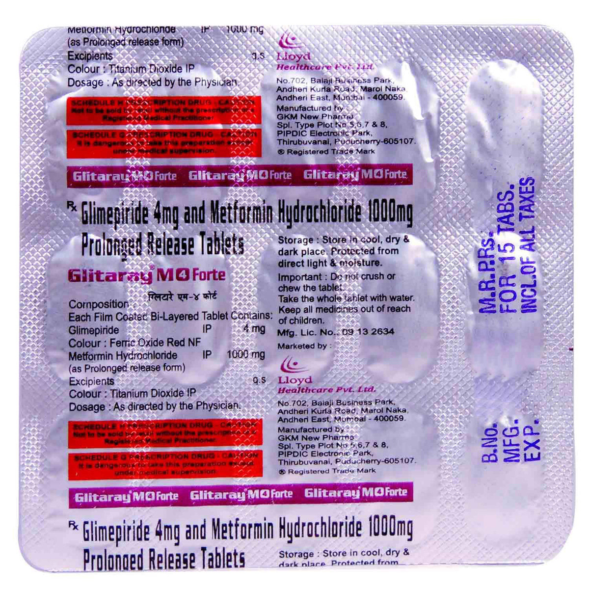 Glitaray M 4 Forte Tablet 15's, Pack of 15 TABLETS Glitaray M 4 Forte Tablet 15's, Pack of 15 TABLETS