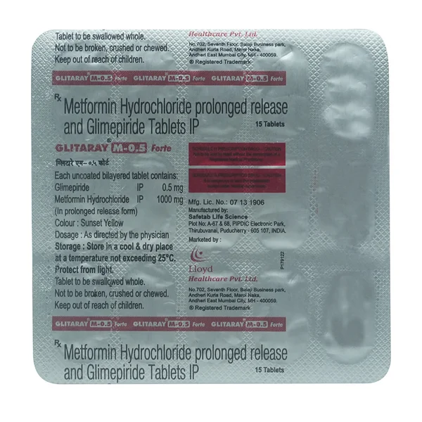 Glitaray M-0.5 Forte Tablet 15's, Pack of 15 TabletS