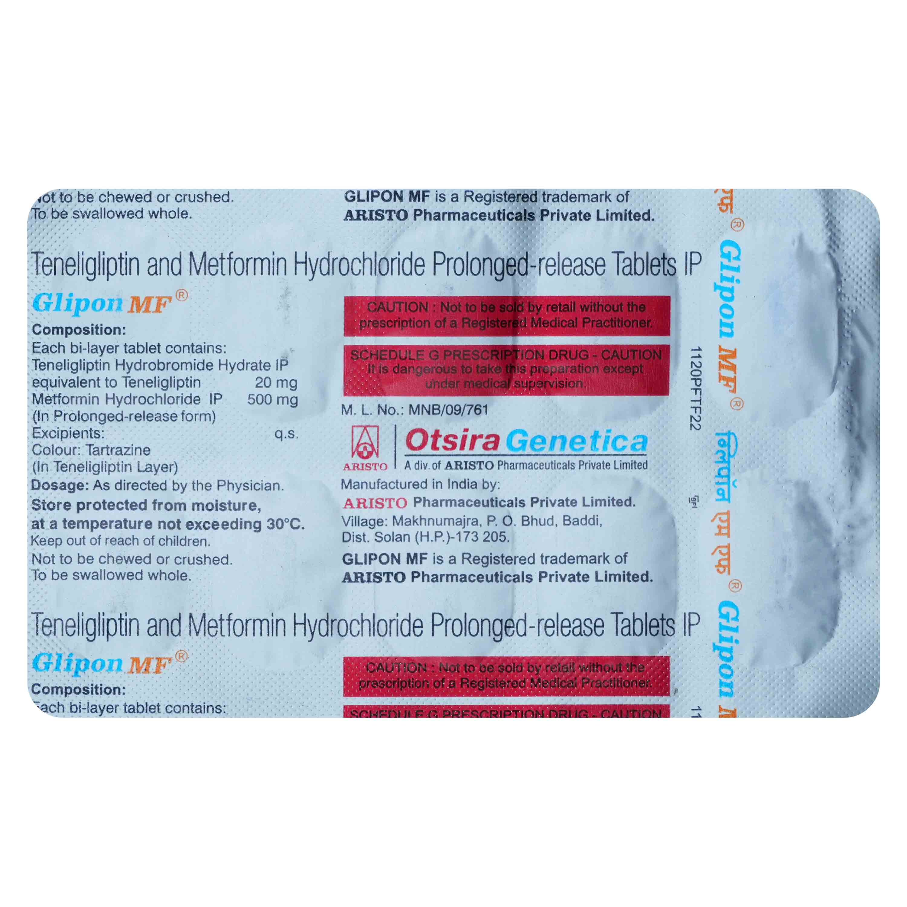 Glipon MF Tablet 10's, Pack of 10 TABLETS Glipon MF Tablet 10's, Pack of 10 TABLETS