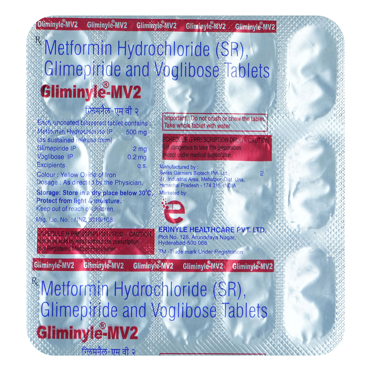 Gliminyle-MV 2 Tablet 15's, Pack of 15 TabletS Gliminyle-MV 2 Tablet 15's, Pack of 15 TabletS