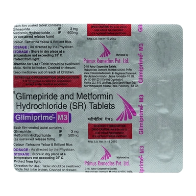 Glimiprime-M3 Tablet 15's, Pack of 15 TABLETS