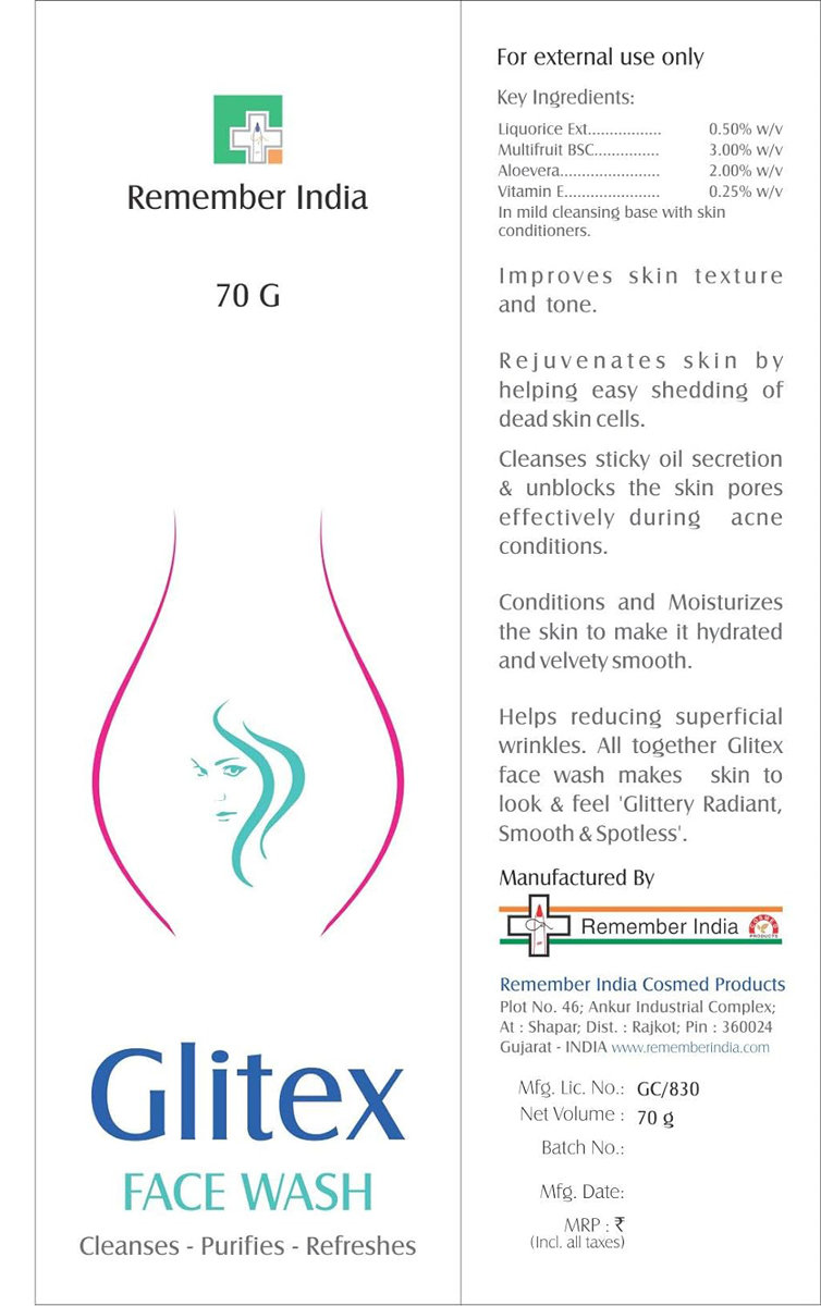Glitex Face Wash 70 gm | Cleanses, Purifies & Refreshes | Rejuvenating & Moisturising Face Wash | Gives Spotless & Hydrated Skin, Pack of 1 Glitex Face Wash 70 gm | Cleanses, Purifies & Refreshes | Rejuvenating & Moisturising Face Wash | Gives Spotless & Hydrated Skin, Pack of 1