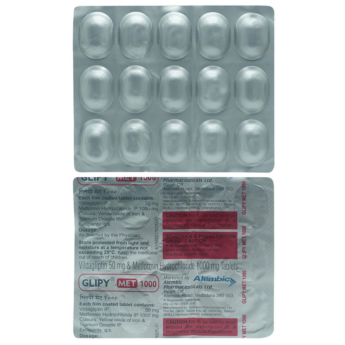 Glipy Met 1000 mg/50 mg Tablet 15's, Pack of 15 TabletS Glipy Met 1000 mg/50 mg Tablet 15's, Pack of 15 TabletS