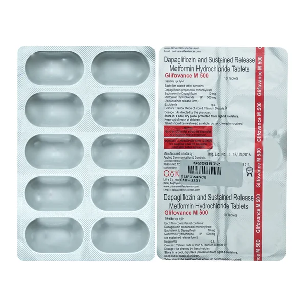 Glifovance M 500 Tablet 10's, Pack of 10 TabletS