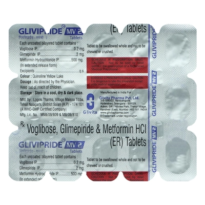 Glivipride MV 2 Tablet 15's, Pack of 15 TABLETS