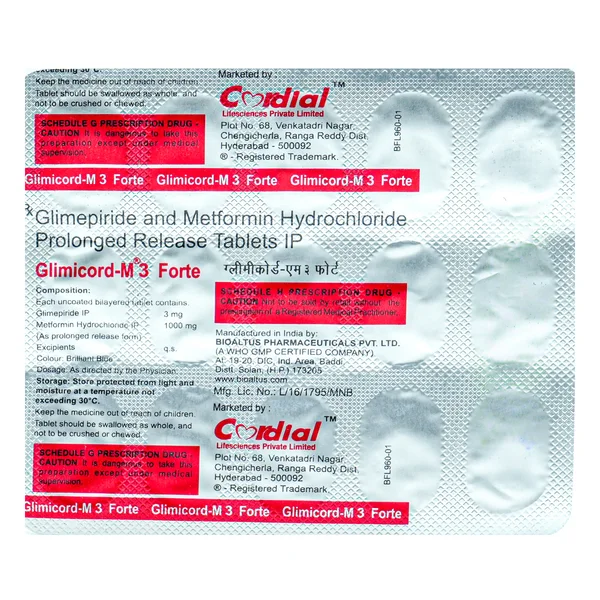 Glimicord-M3 Forte Tablet 15's, Pack of 15 TabletS