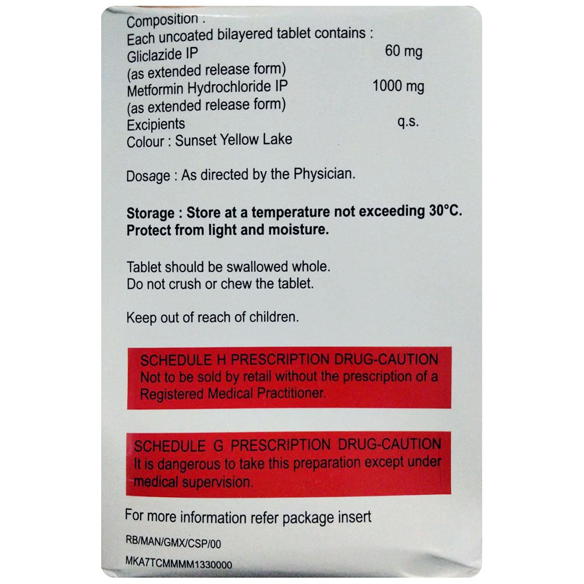 Glizid-MXR 60/1000 Tablet 15's, Pack of 15 TabletS Glizid-MXR 60/1000 Tablet 15's, Pack of 15 TabletS