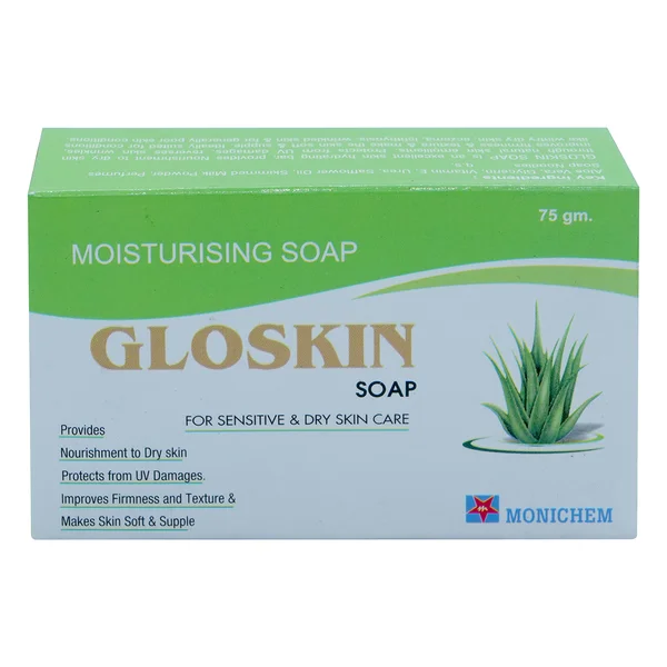Gloskin Soap 75 gm | Provides Noruishment &amp; Moisturisation | Improves Firmness &amp; Texture | Make Skin Soft &amp; Supple | Protects From Uv Damage | For Sensitive &amp; Dry Skin, Pack of 1
