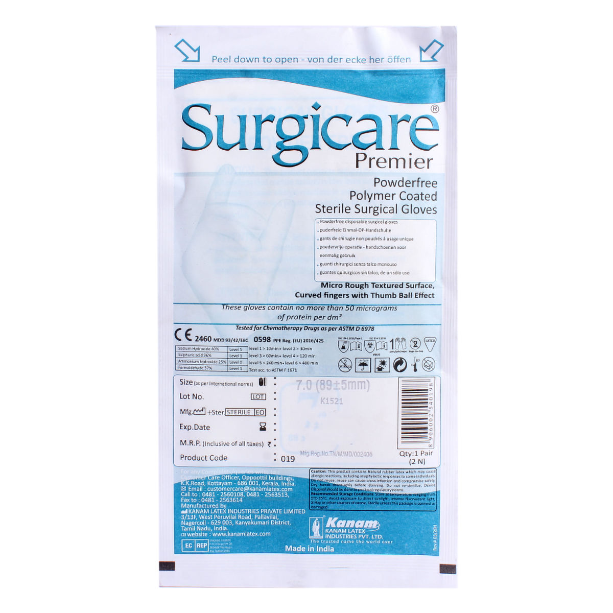 Buy Surgicare Gloves Powder Less 7, 1 Count Online