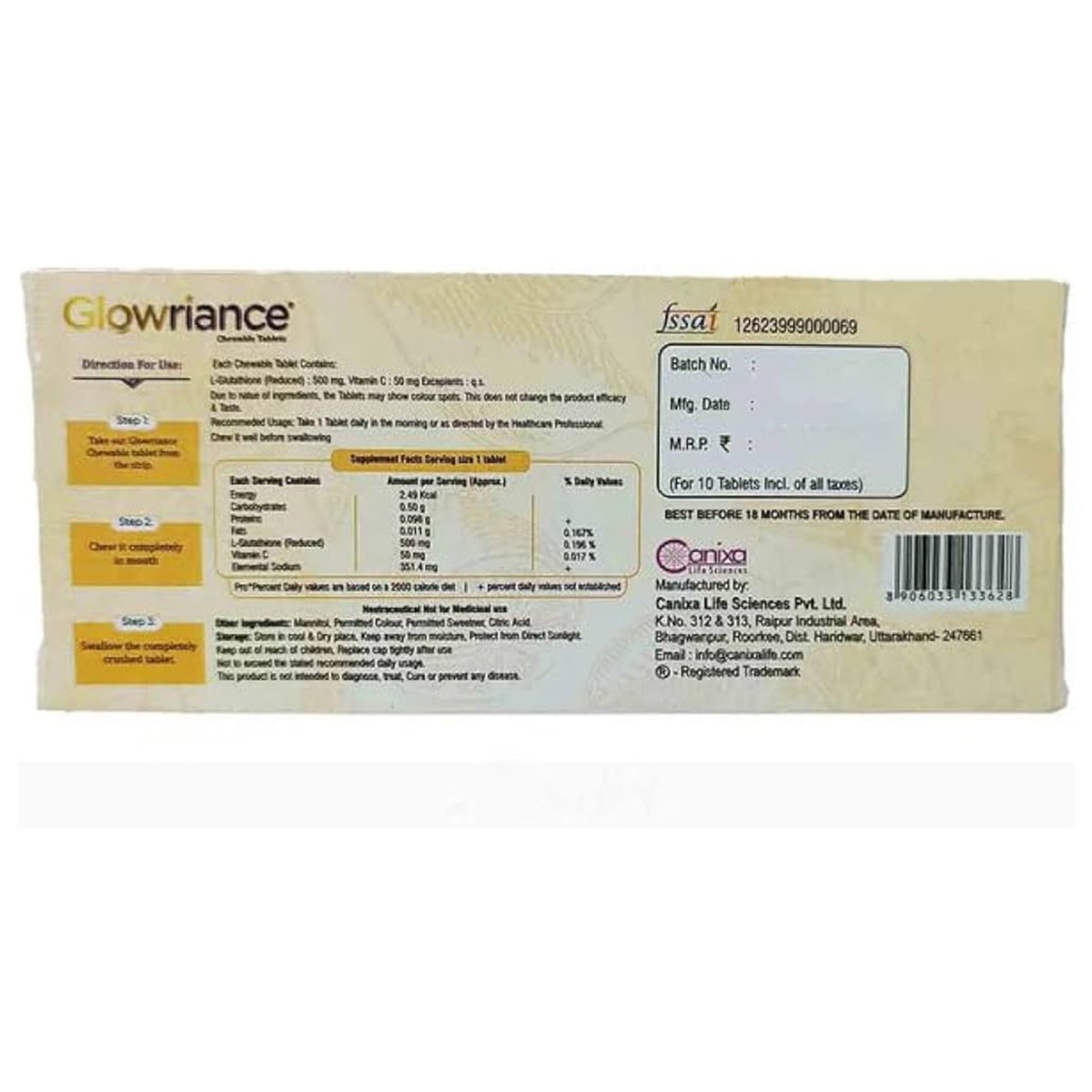 Glowriance Sugar Free Orange Flavour Chewable Tablet 10's, Pack of 10 Glowriance Sugar Free Orange Flavour Chewable Tablet 10's, Pack of 10