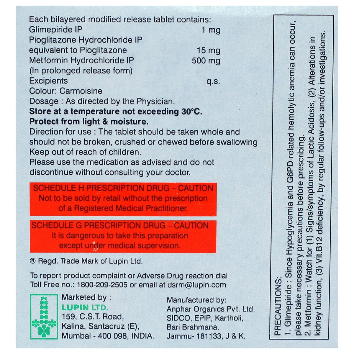 Gluconorm PG 1 Tablet 15's, Pack of 15 TABLETS Gluconorm PG 1 Tablet 15's, Pack of 15 TABLETS