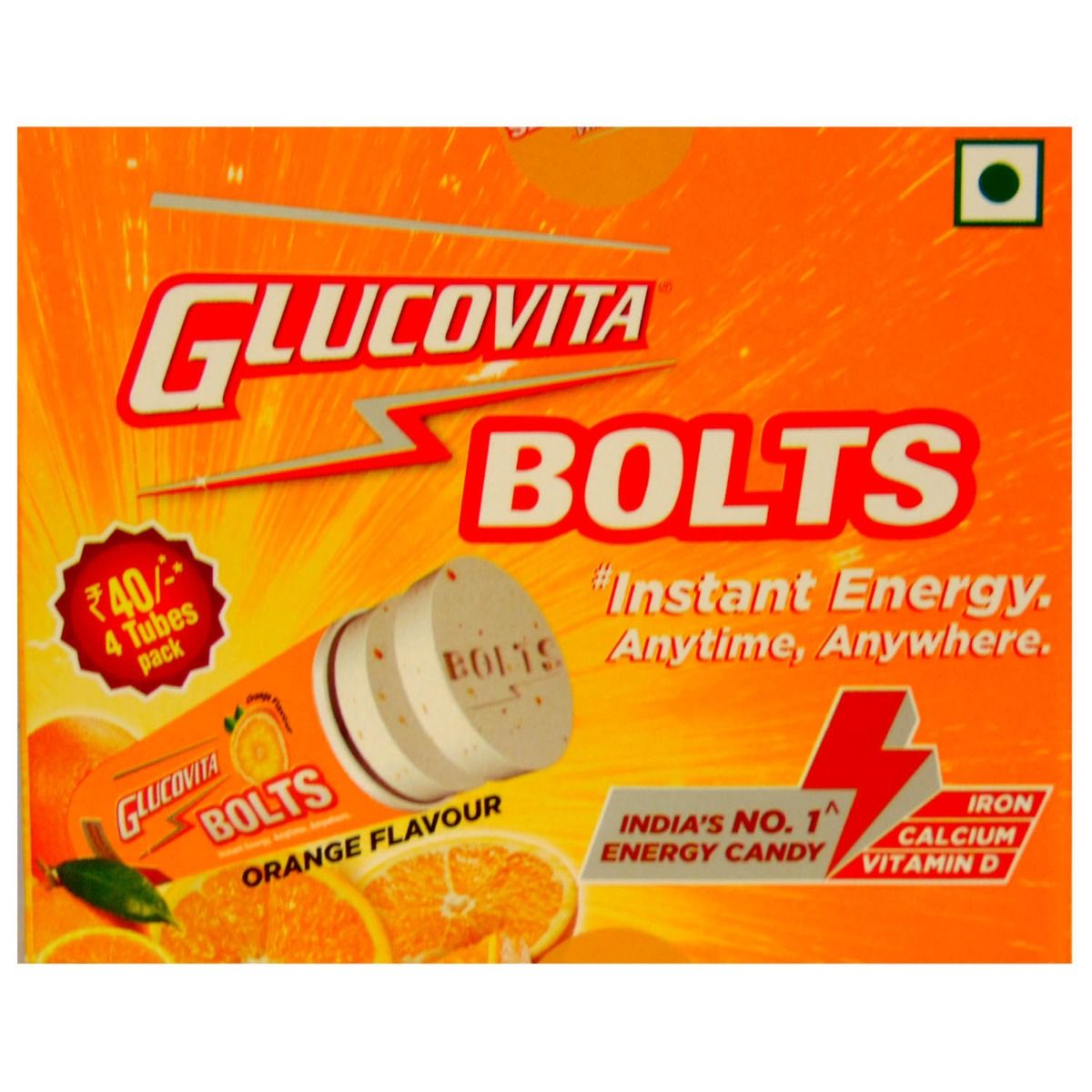 Buy Glucovita Orange Flavour Bolts, 72 gm (4 x 18 gm) Online