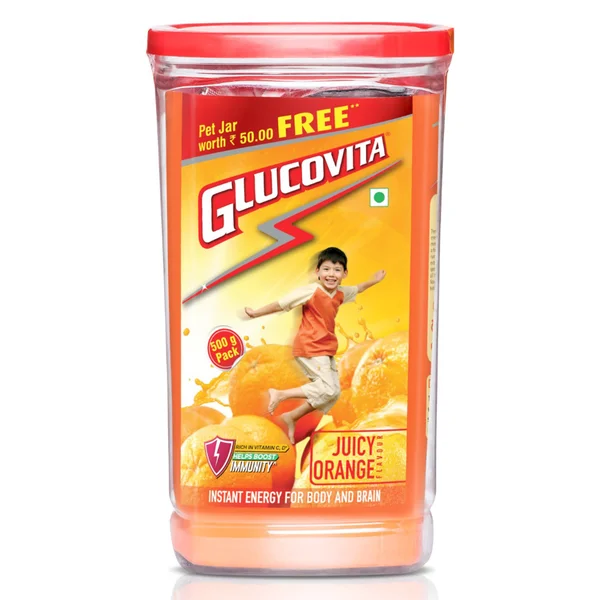 Glucovita Juicy Orange Flavour Powder, 500 gm (Free Pet Jar), Pack of 1