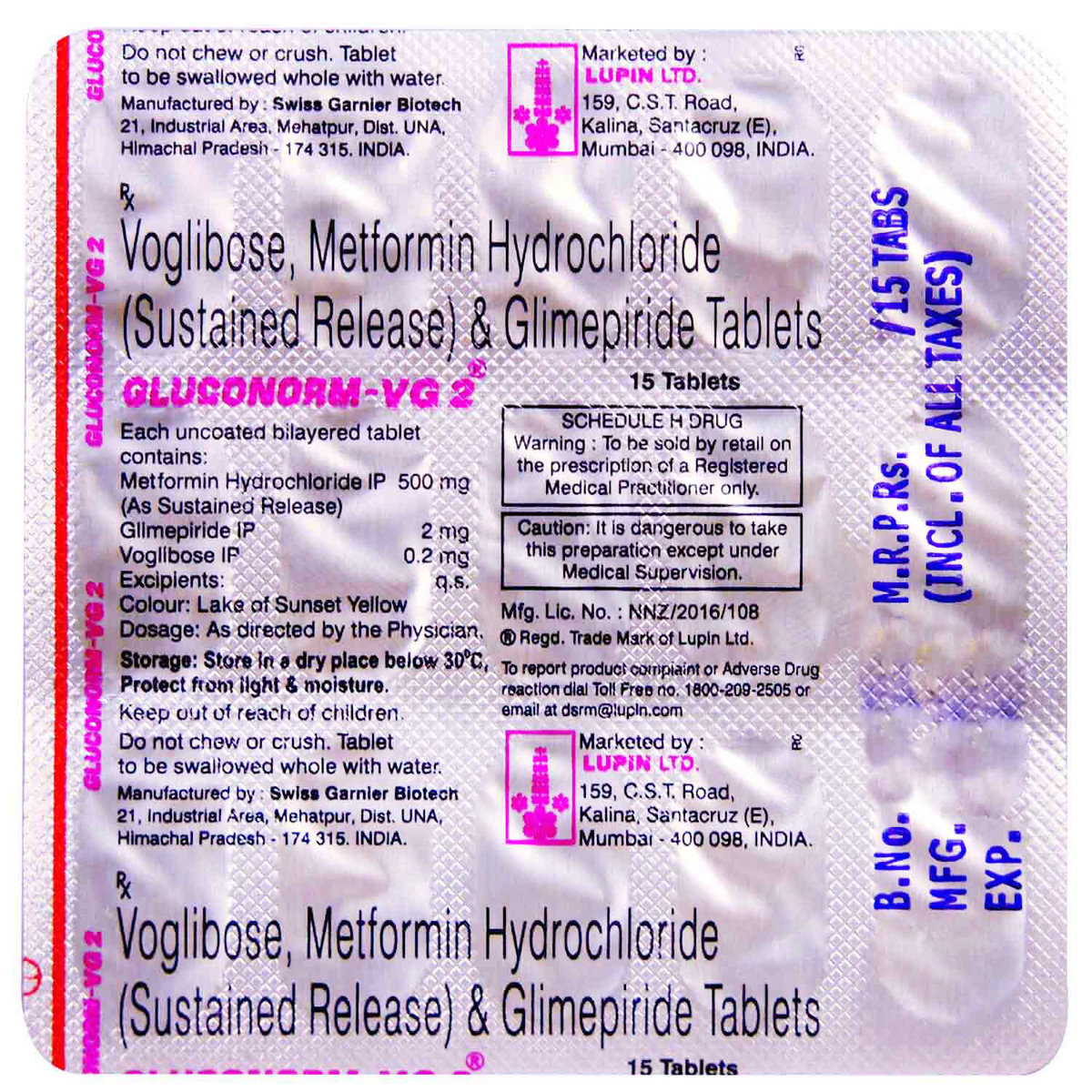 Gluconorm-VG 2 Tablet 15's, Pack of 15 Gluconorm-VG 2 Tablet 15's, Pack of 15