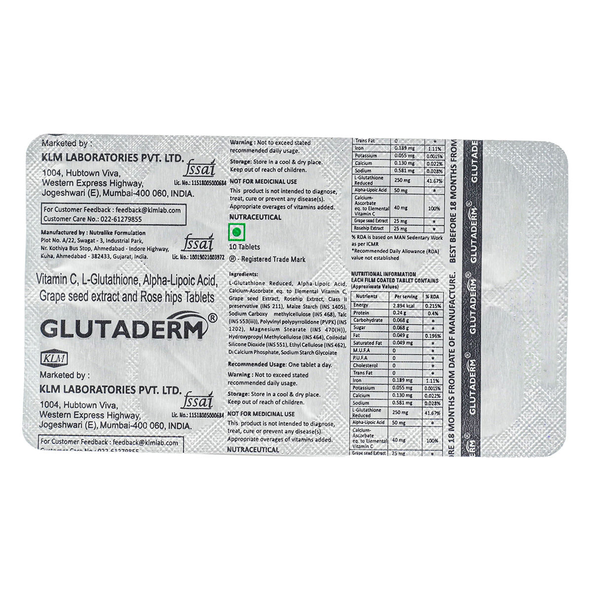 Buy Glutaderm Tablet 10's Online
