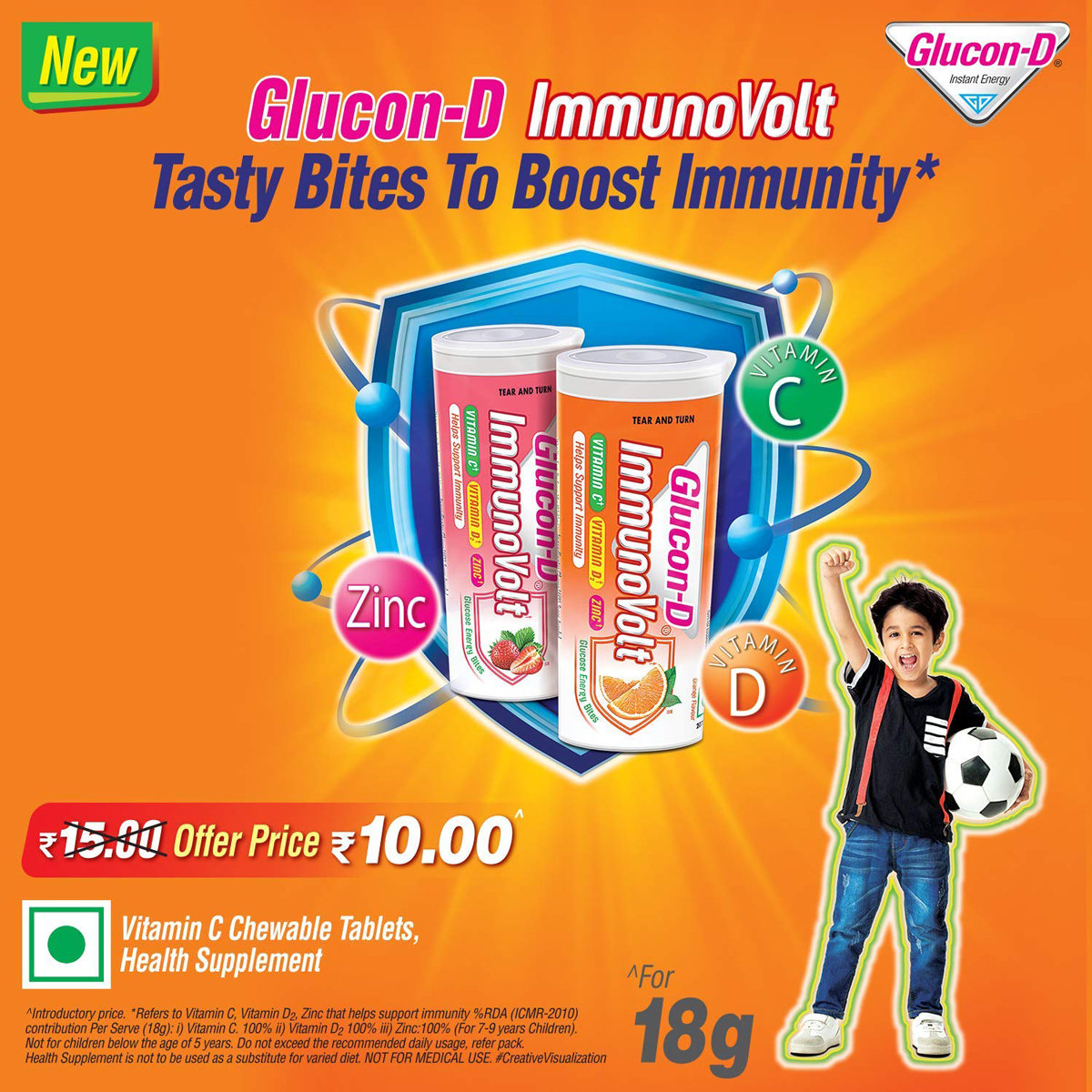 Glucon-D Immunovolt Orange Flavour Energy Bites, 18 gm, Pack of 1 Glucon-D Immunovolt Orange Flavour Energy Bites, 18 gm, Pack of 1