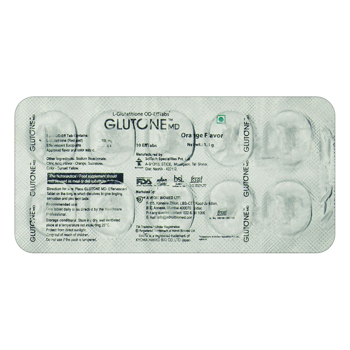 Buy Glutone MD Orange Flav Tablet 10's Online