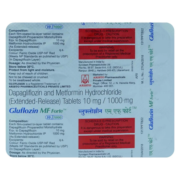 Gluflozin MF Forte 10 mg/1000 mg Tablet 15's