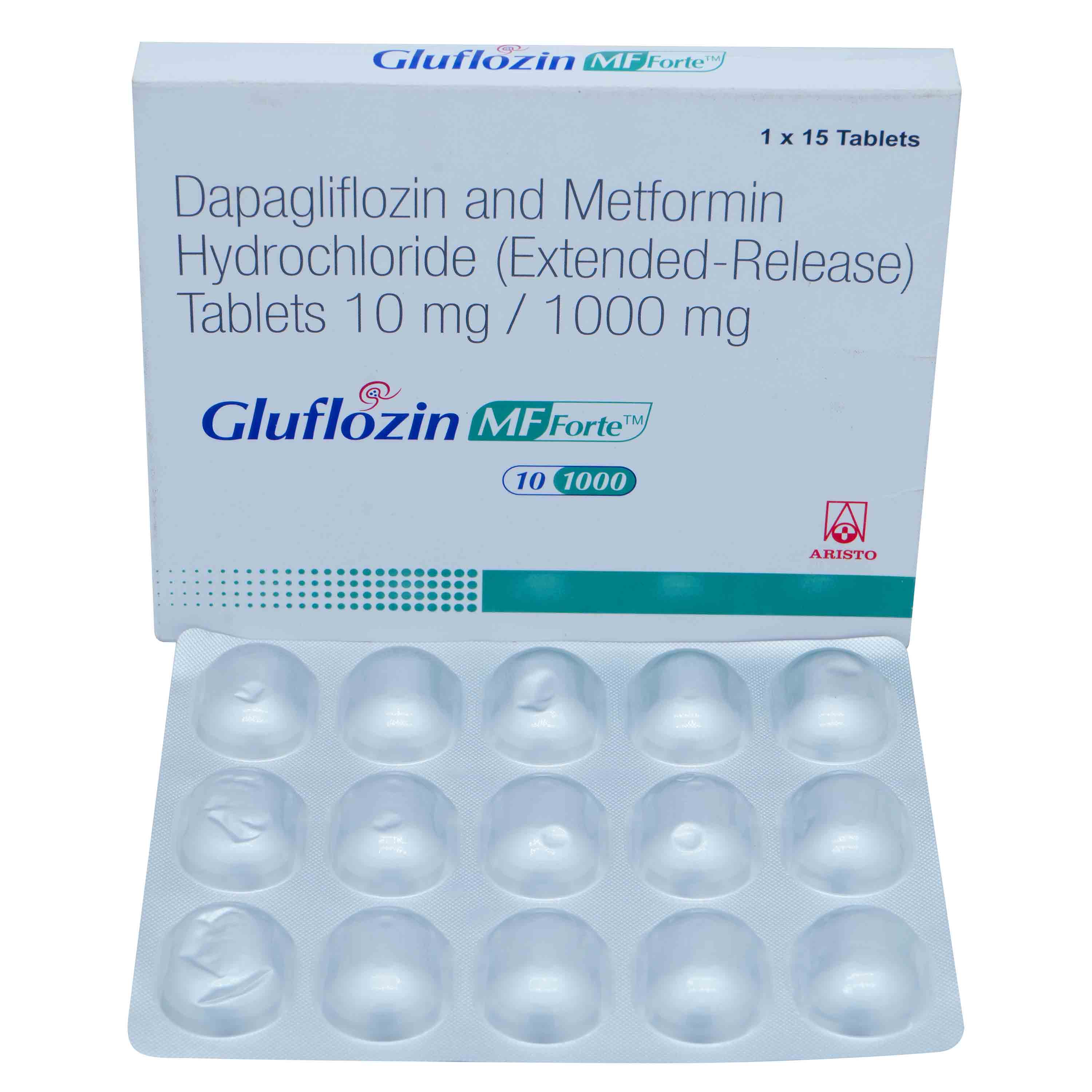 Gluflozin MF Forte 10 mg/1000 mg Tablet 15's, Pack of 15 TabletS Gluflozin MF Forte 10 mg/1000 mg Tablet 15's, Pack of 15 TabletS