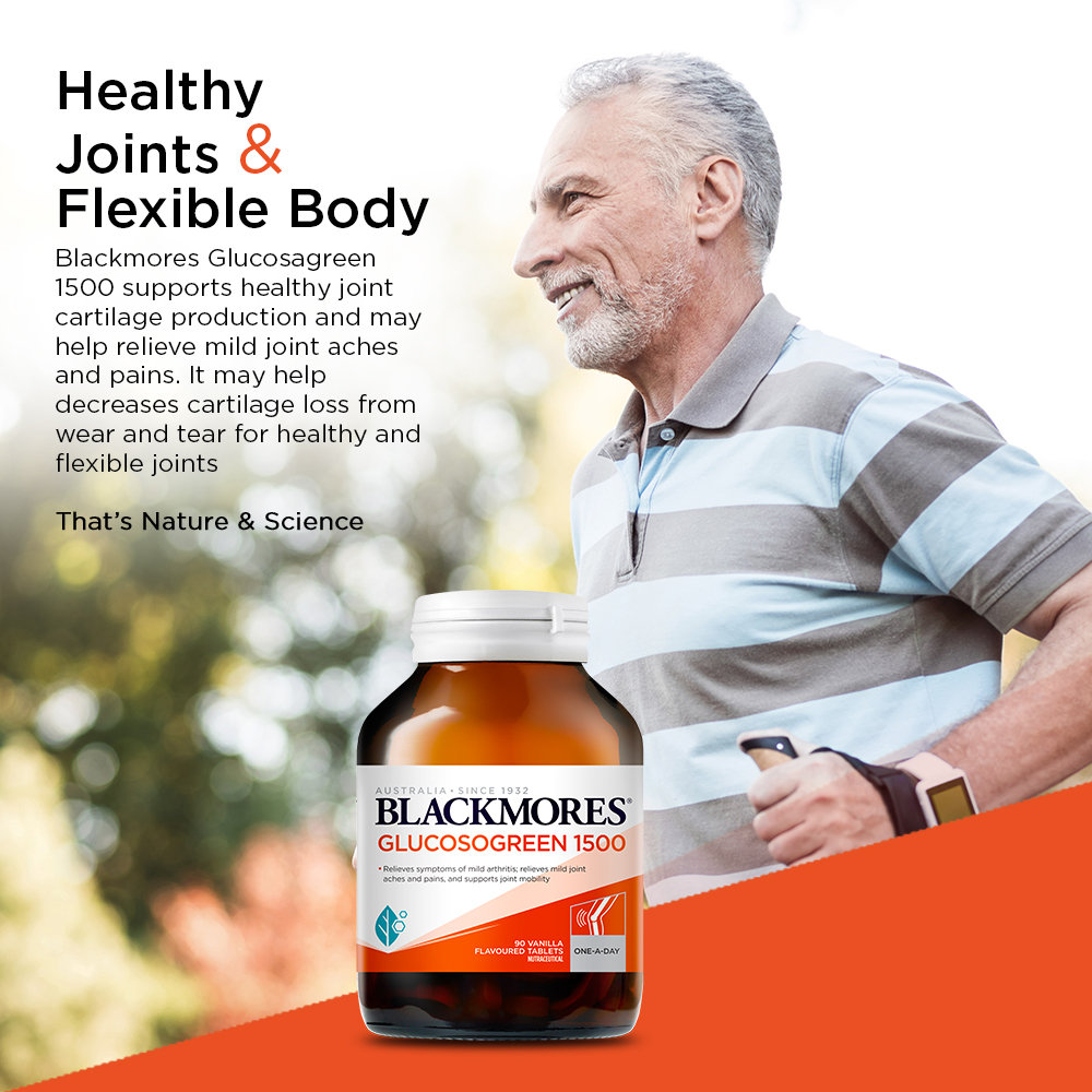 Blackmores Glucosogreen 1500 Vanilla Flavour for Joint Health, 90 Tablets, Pack of 1 Blackmores Glucosogreen 1500 Vanilla Flavour for Joint Health, 90 Tablets, Pack of 1